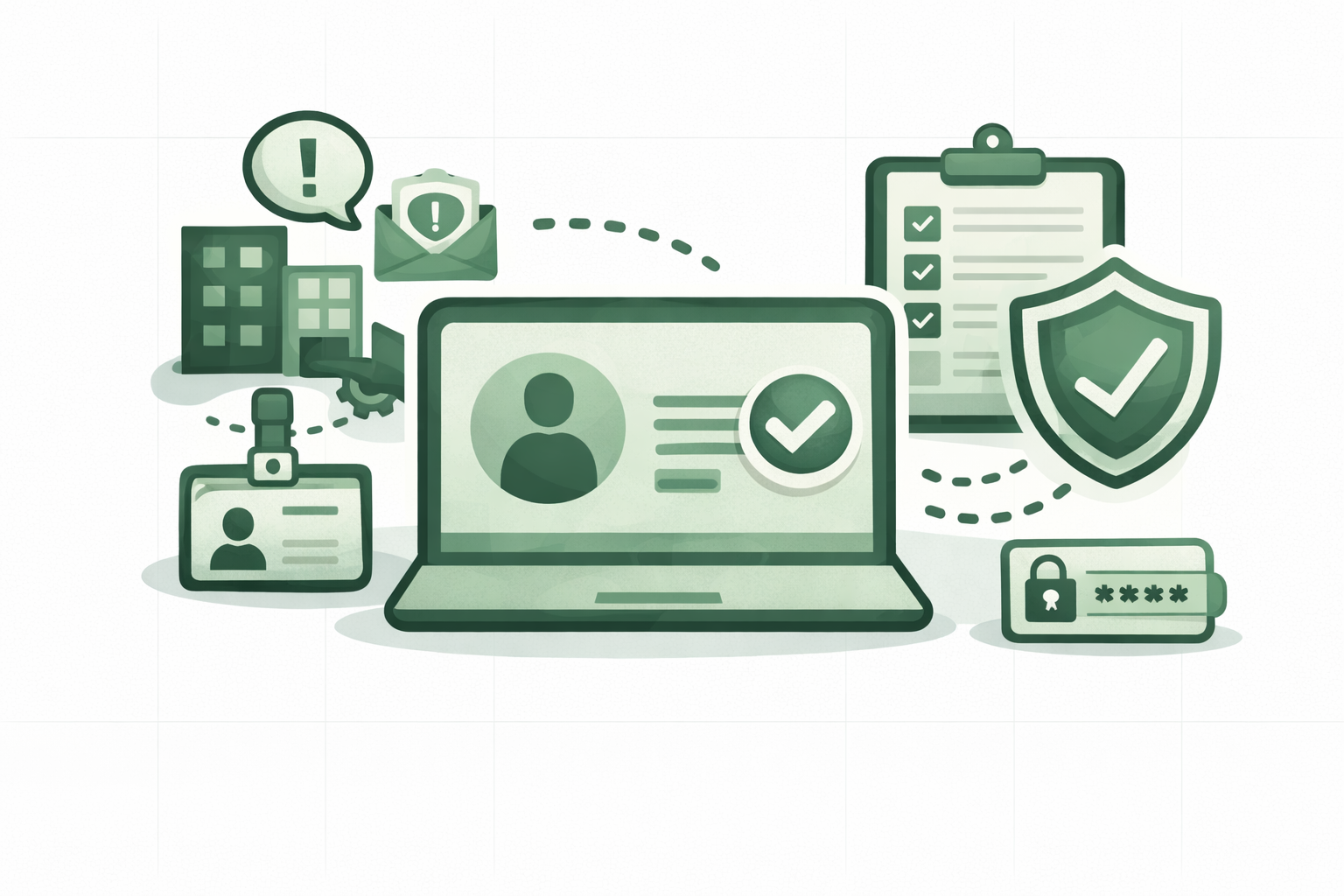 Workspace verification process showing identity checks, compliance, and security shields
