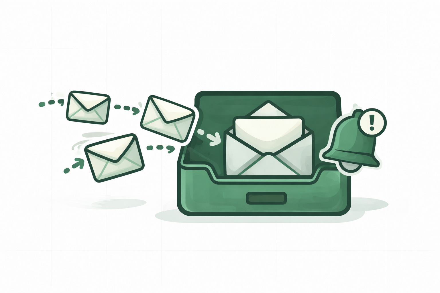 Inbound emails arriving into a mailbox with a notification bell